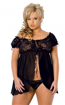 Черная женская сорочка babydoll Josephine SoftLine размера XXXL