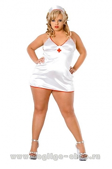 Ролевой костюм медсестры SoftLine с глубоким декольте и чепчиком в комплекте (XXXL)
